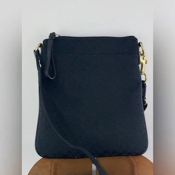 Coach Signature Logo Crossbody Style Black Canvas And Nylon Bag# J0982 - 43457  - Picture 2 of 12